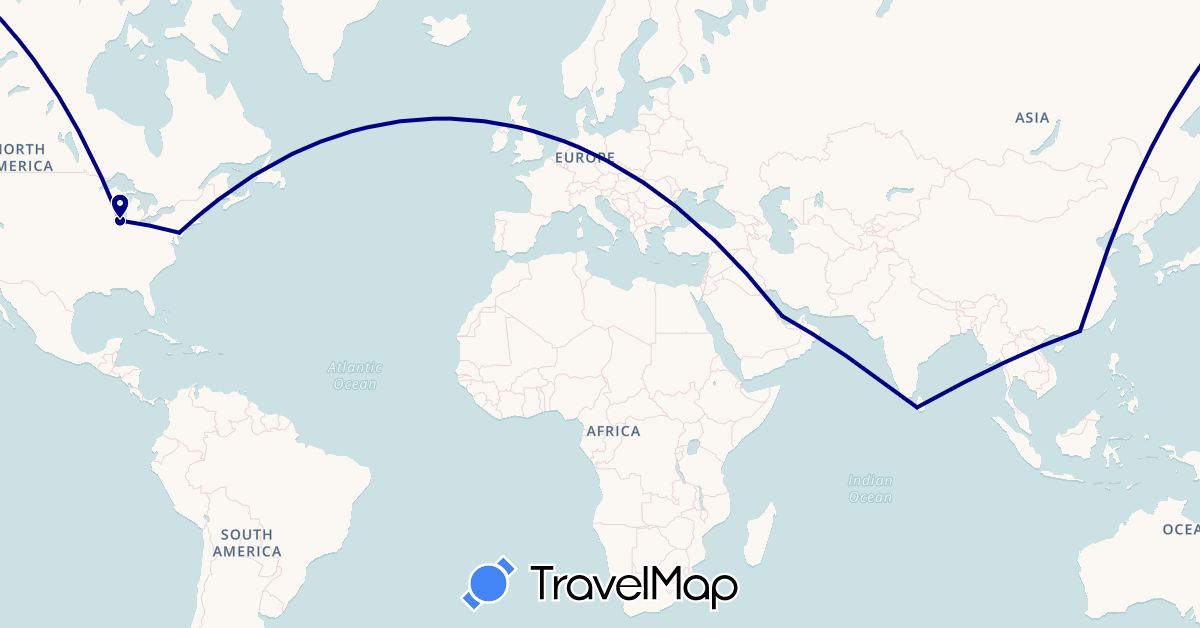 TravelMap itinerary: driving in Hong Kong, Sri Lanka, Qatar, United States (Asia, North America)